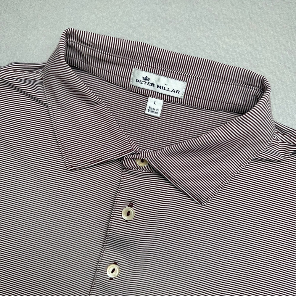 Peter Millar Polo Shirt Mens L Maroon Striped Texas A&M Aggies Performance Golf